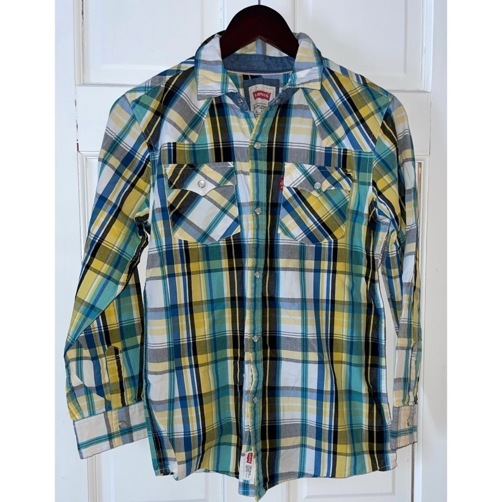 Levi’s Boys Long Sleeve Plaid Snap Button Front Shirt
